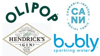 logos of Olipop, Cann, Hendrick's Gin and Bubly