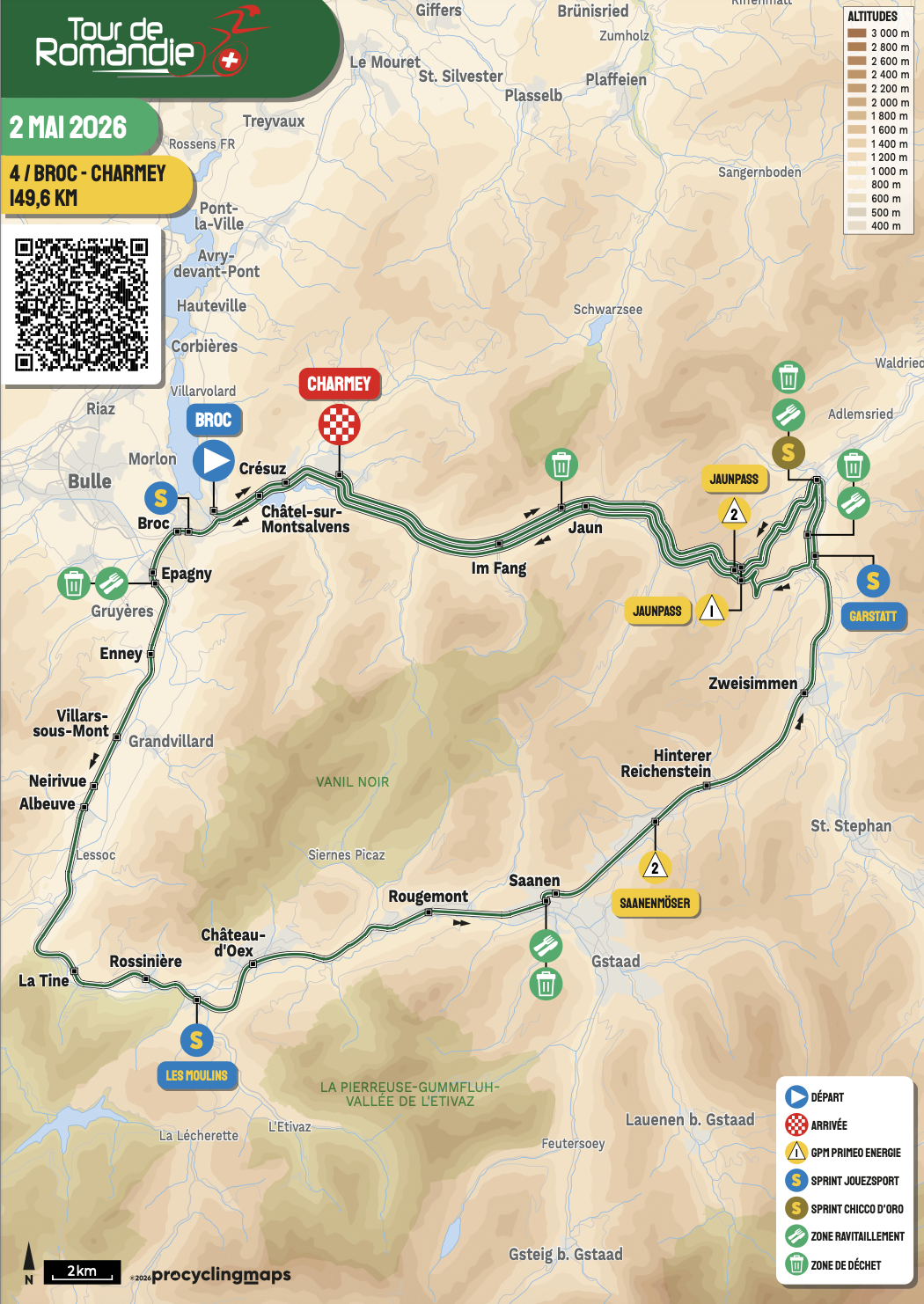 Route map for stage 4 at 2026 Tour de Romandie