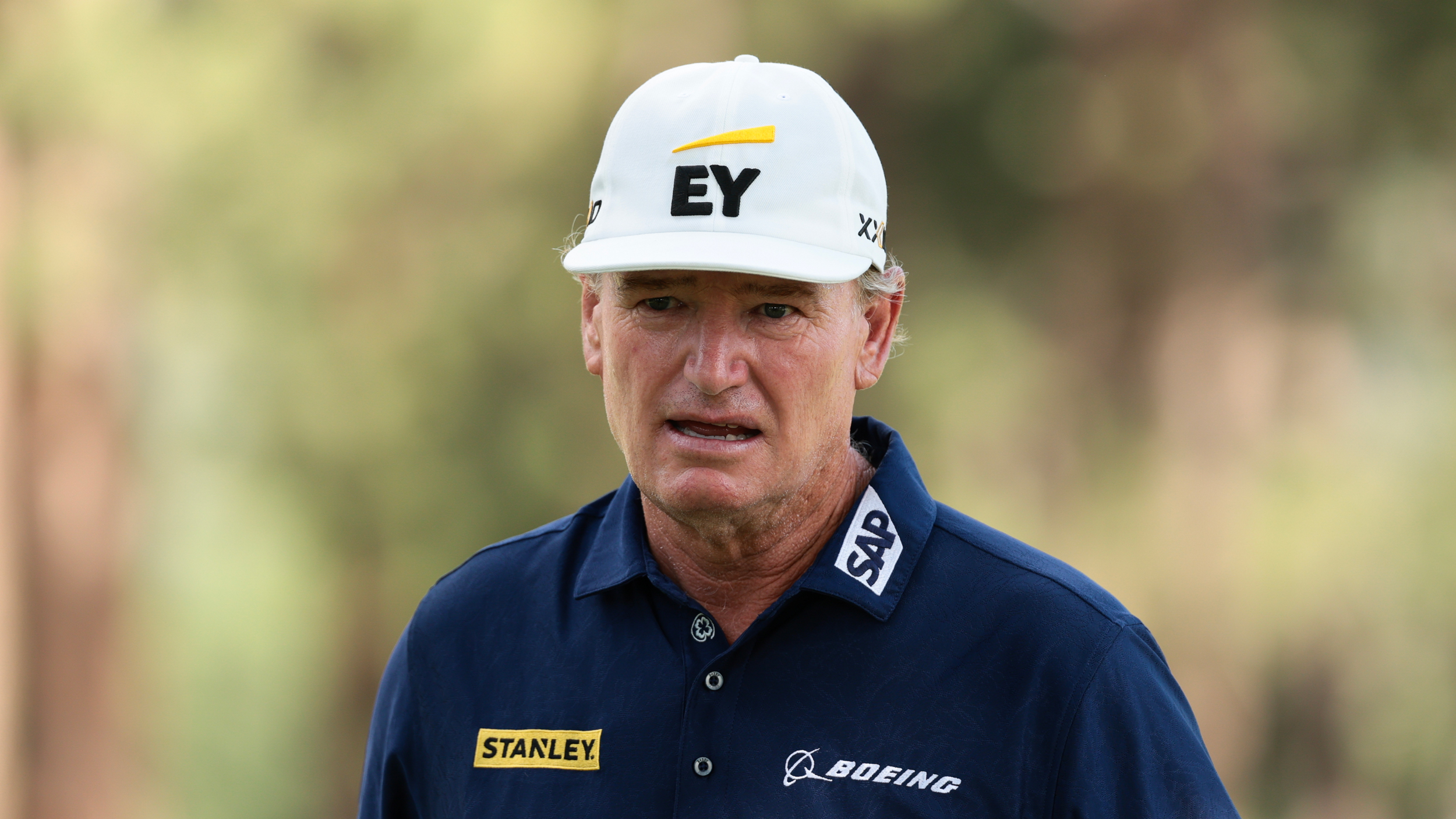 A headshot of Ernie Els during the final round of the 2025 US Senior Open