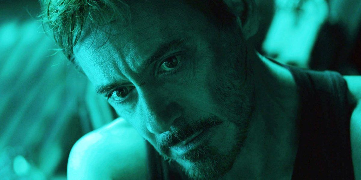 Avengers: Endgame Tony tearing up in green light