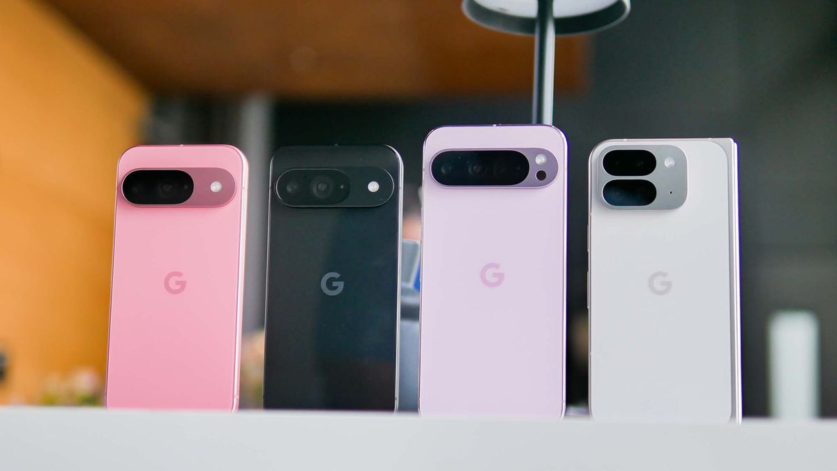 Google Pixel 9, Pixel 9 Pro, and 9 Pro XL next to one another.