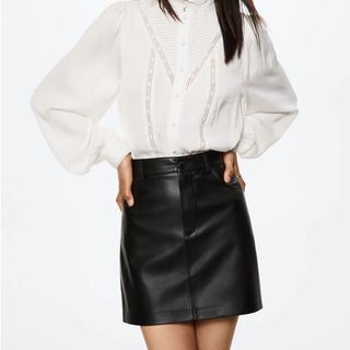 black leather effect mini skirt