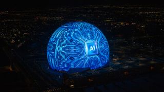 The Sphere at Las Vegas, showing a dell 'AI' image.