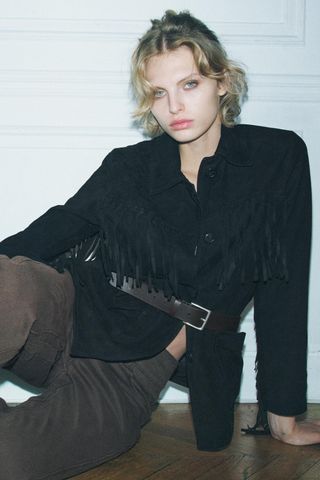 Fringed Suede Leather Jacket Zw Collection