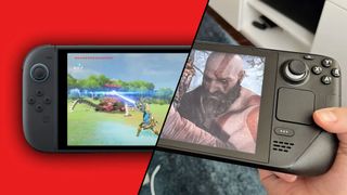 zelda on the switch 2 next to god of war on the steam deck