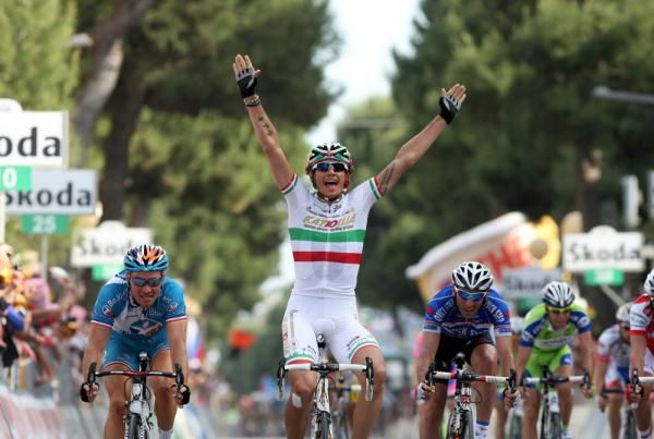 Filippo Pozzato (Katusha) rejoices after winning stage 12 of the Giro d'Italia
