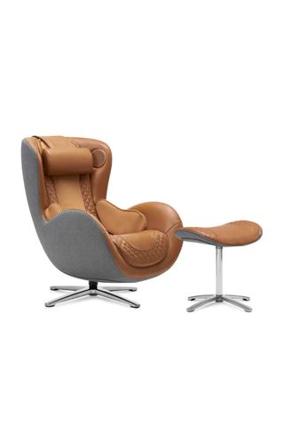 caramel-colored massage chair with matching ottoman