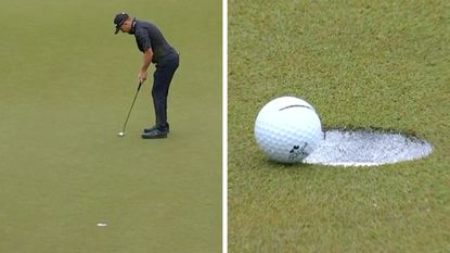 Screenshots of video showing Lee Hodges' putt at the PGA Championship