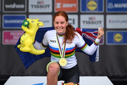 Felicity Wilson-Haffenden with an Australia flag