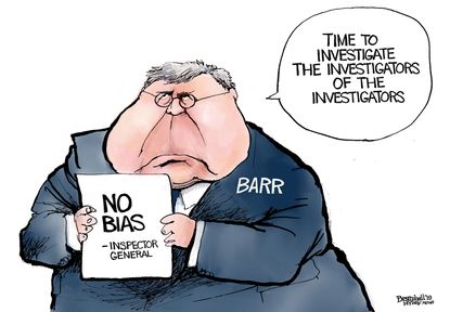 Political Cartoon U.S. William Barr Investigate Investigators Bias