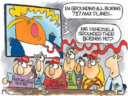 Political Cartoon U.S. Trump Socialism Boeing 737 Max grounding