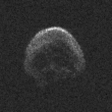 This image of asteroid 2015 TB145 was generated using radar data collected by the National Science Foundation's Arecibo Observatory in Puerto Rico.