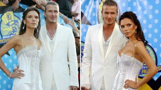 David and Victoria Beckham in matching white looks