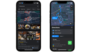 Google Maps restaurants and Apple Maps cycling