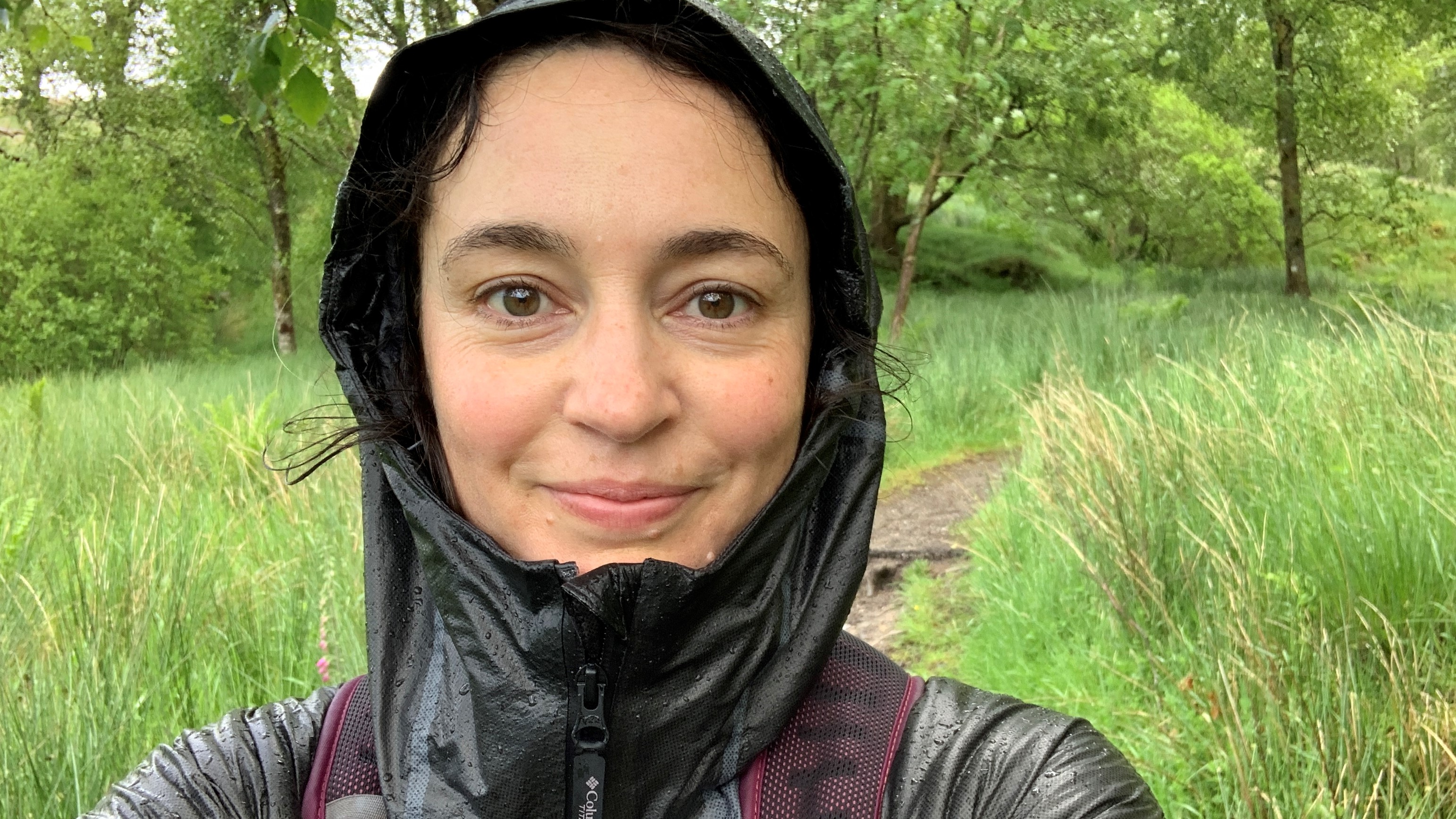 Julia Clarke hiking the West Highland Way in the rain