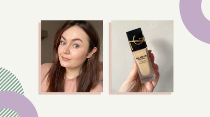Freelance beauty editor Lucy wearing YSL All Hours Foundation and a close up of the bottle tested in this YSL All Hours Foundation review
