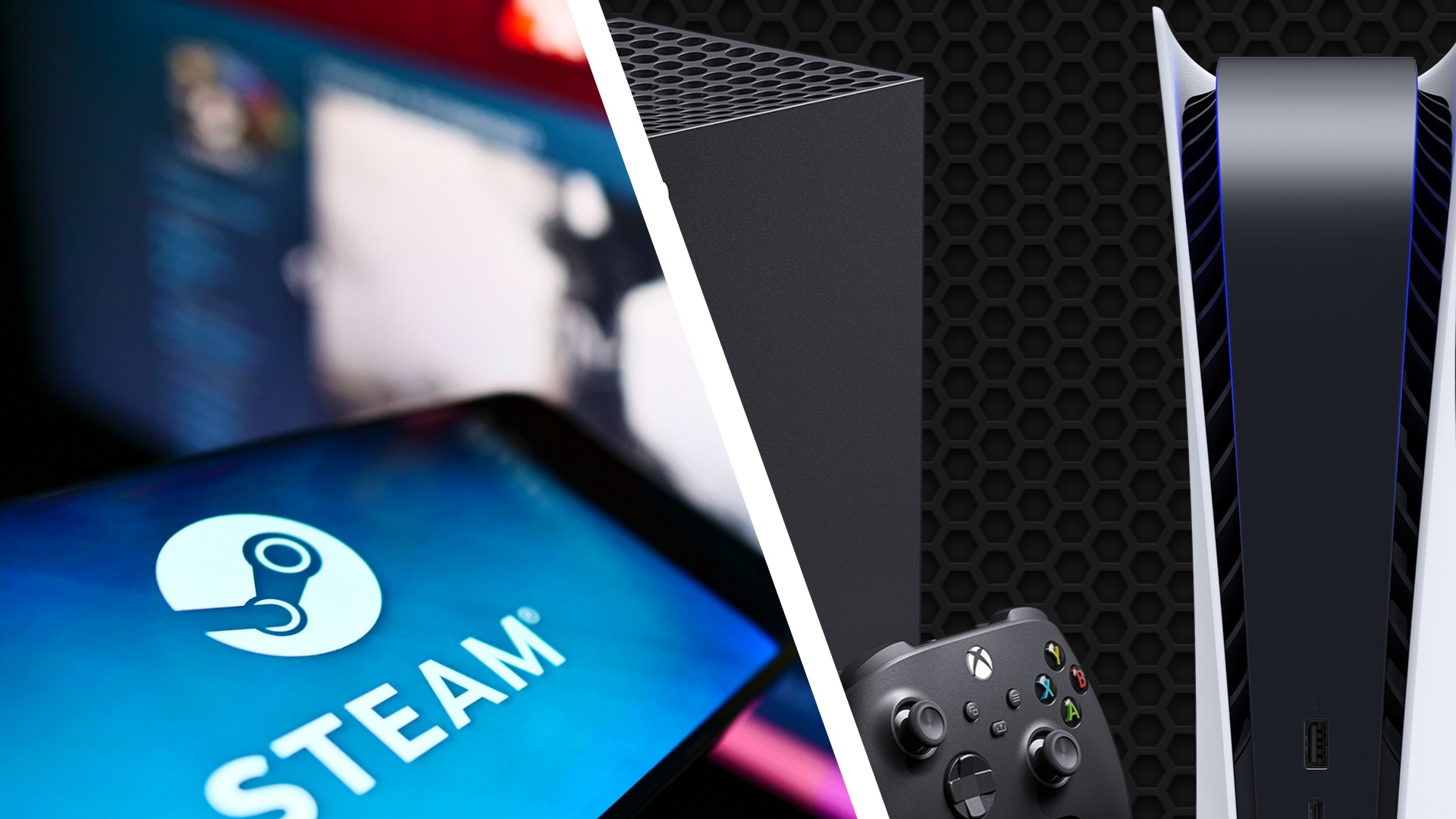 Composite image featuring Steam Deck, PS5, and Xbox Series X