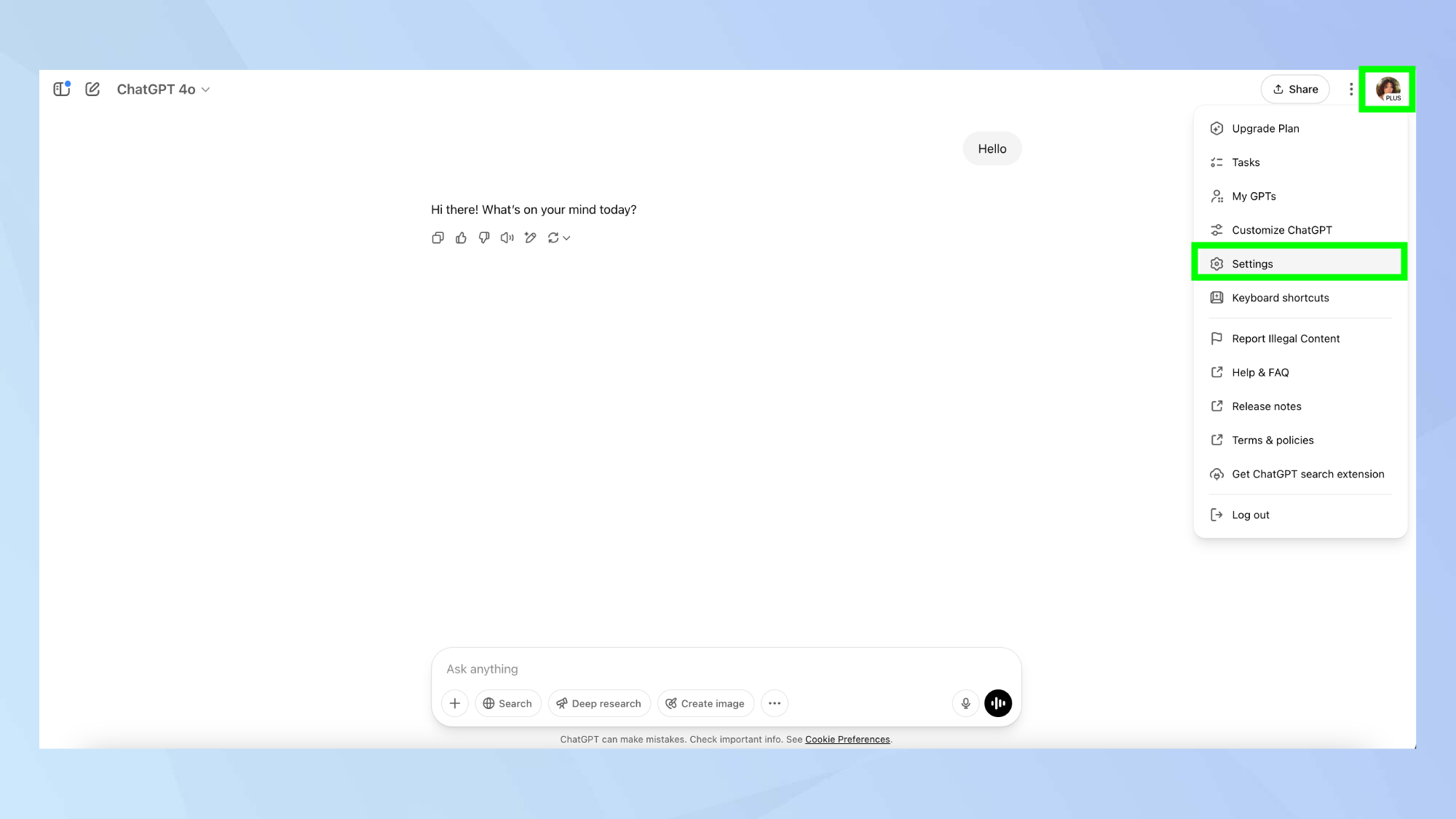 تنظیمات chatgpt