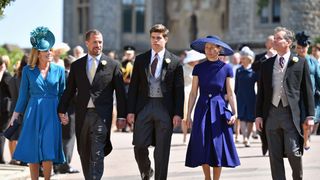 windsor, united kingdom may 19 embargoed for publication in uk newspapers until 24 hours after create date and time autumn phillips, peter phillips, arthur chatto, lady sarah chatto and daniel chatto attend the wedding of prince harry to ms meghan markle at st george's chapel, windsor castle on may 19, 2018 in windsor, england prince henry charles albert david of wales marries ms meghan markle in a service at st george's chapel inside the grounds of windsor castle among the guests were 2200 members of the public, the royal family and ms markle's mother doria ragland photo by poolmax mumbygetty images