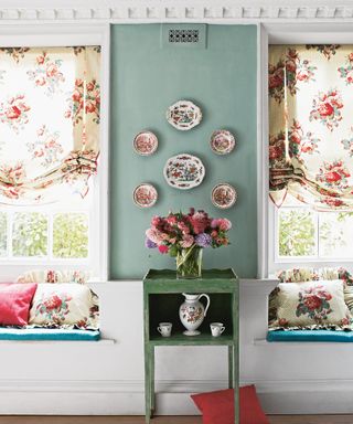 Window seat idea with floral window seat set-up