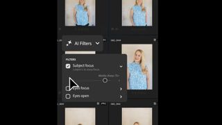 An AI filters pop-up with a slider eliminates photos that are not in focus