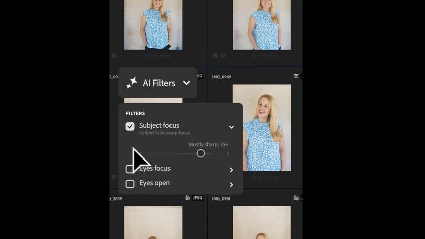 An AI filters pop-up with a slider eliminates photos that are not in focus