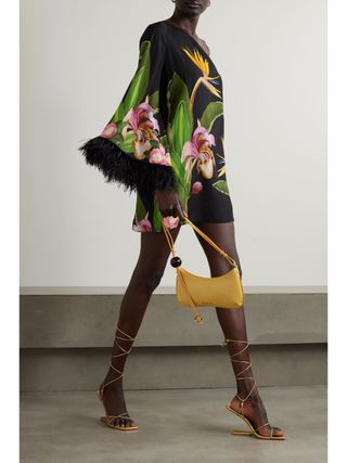 BORGO DE NOR Vida feather-trimmed floral-print crepe mini dress