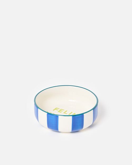 Feline Hungry Blue Stripe Pet Bowl | Oliver Bonas