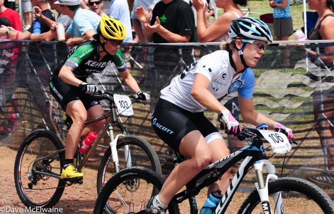 Chloe Woodruff (Crank Brothers) and Mary McConneloug (Kenda) head out onto the start loop.