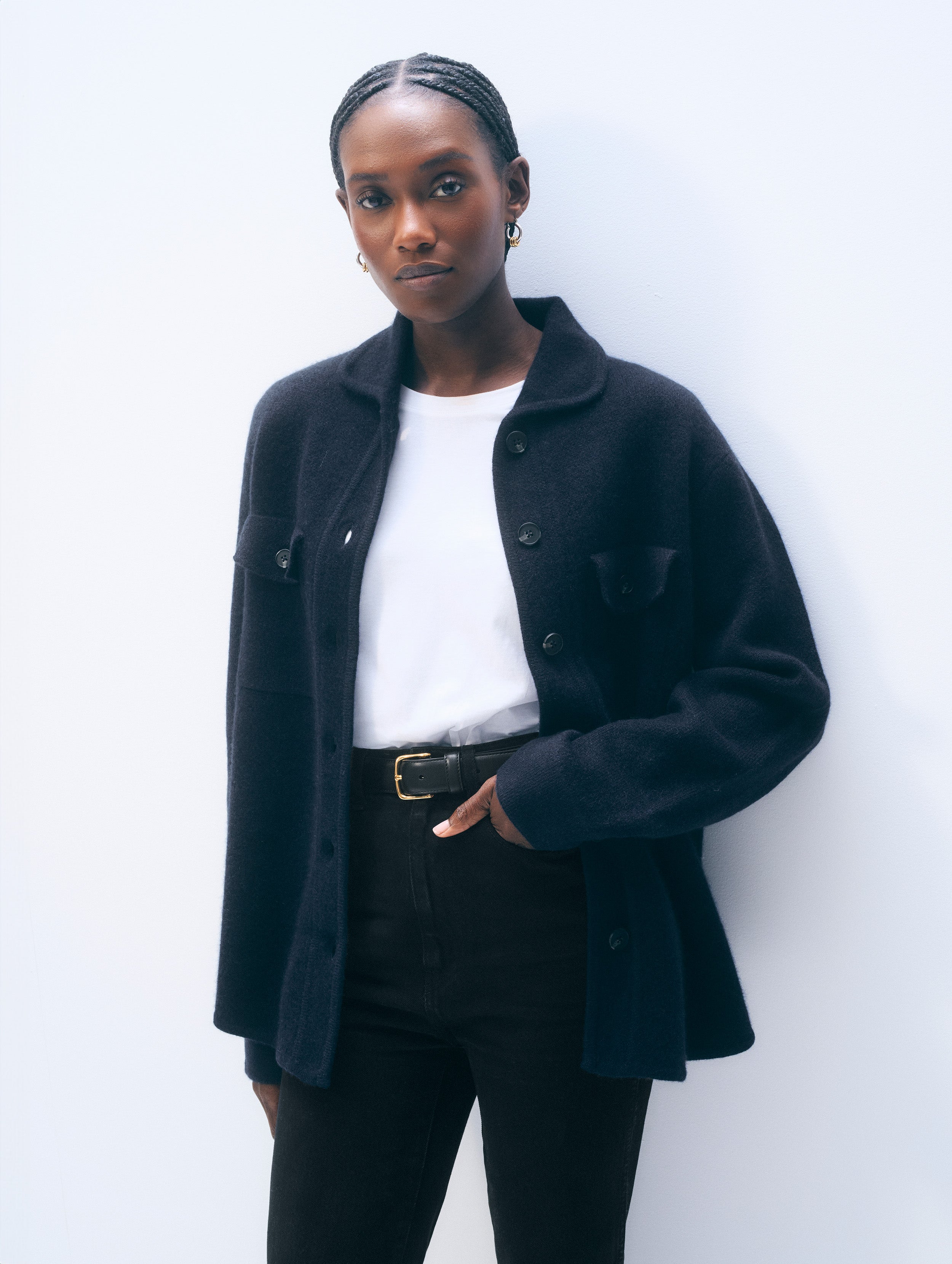 Cashmere Luxe Button Down Shacket | Deep Navy