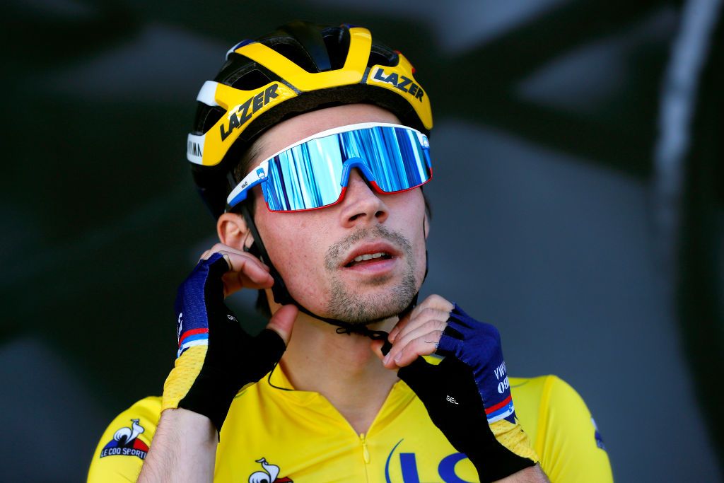 LEVENS FRANCE MARCH 14 Start Primoz Roglic of Slovenia and Team Jumbo Visma Yellow leader jersey during the 79th Paris Nice 2021 Stage 8 a 927km stage from Le PlanduVar to Levens 518m Stage itinerary redesigned due to COVID19 lockdown imposed in the city of Nice Team Presentation ParisNice on March 14 2021 in Levens France Photo by Bas CzerwinskiGetty Images