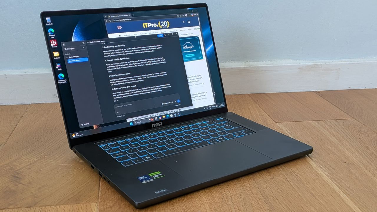 The MSI Stealth 16 AI+ on a desk
