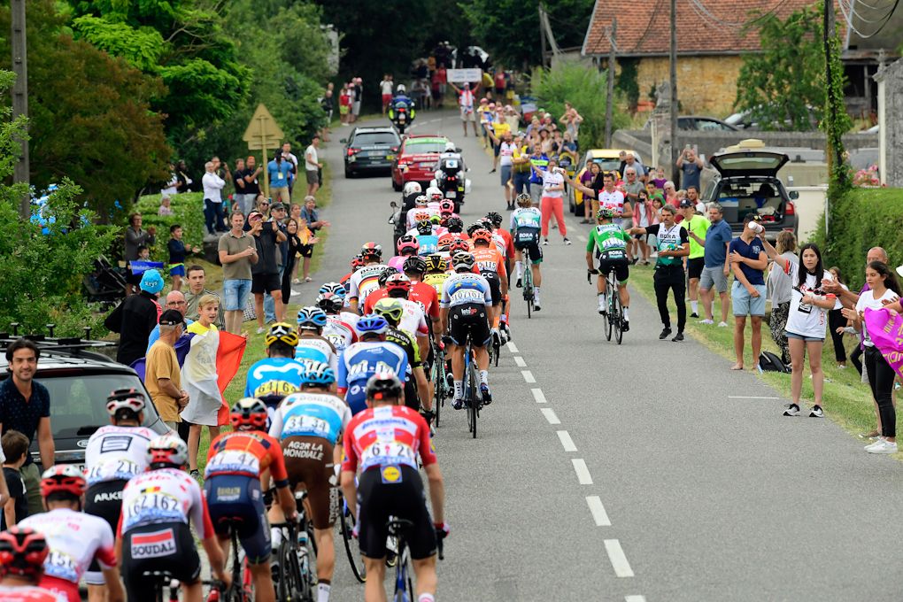 The Tour de France peloton in action during stage 12