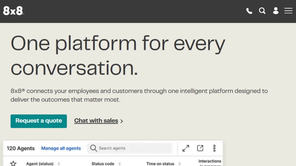 8x8 website screenshot (January 2026).