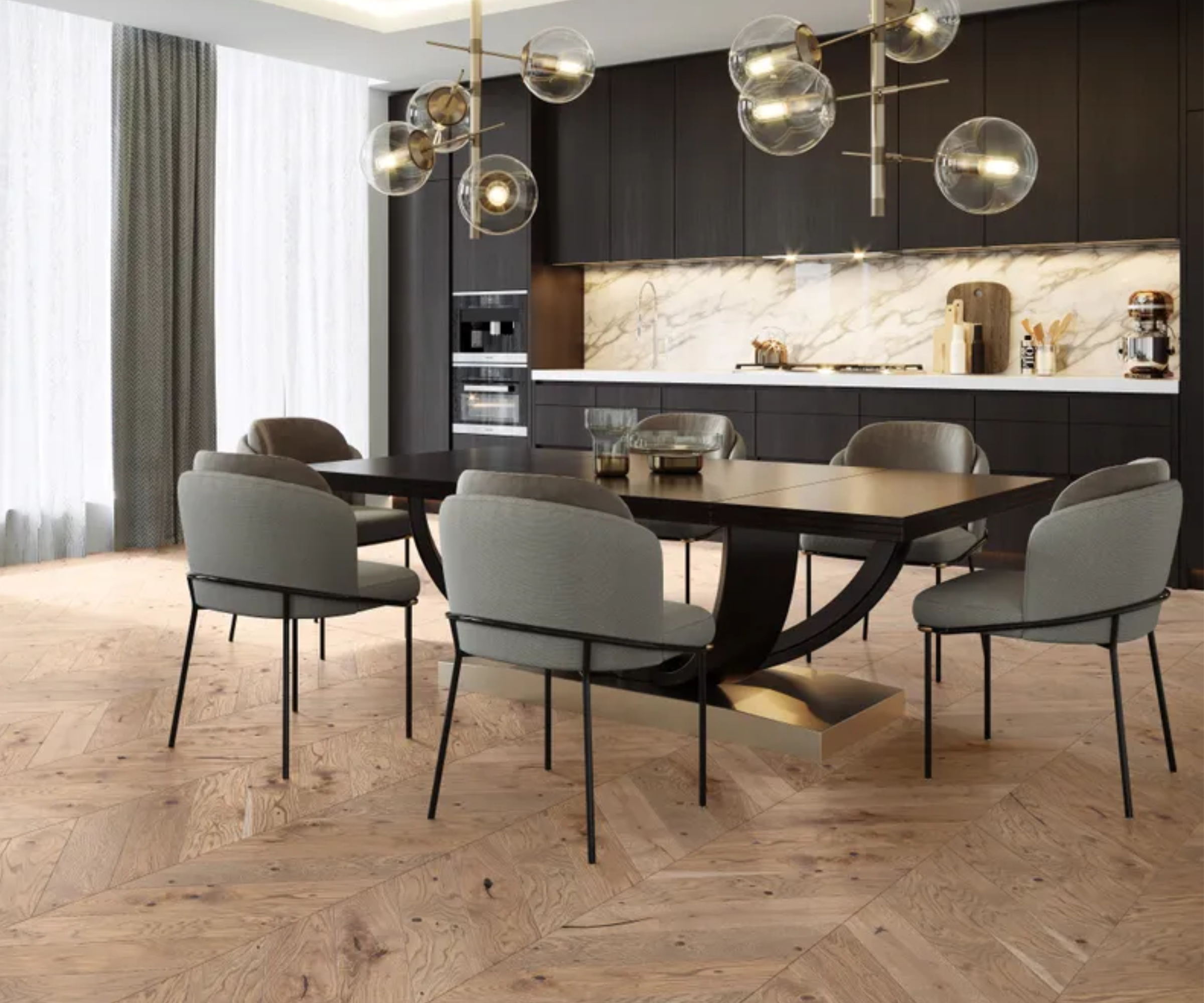 Kitchen diner with engineered wooden flooring
