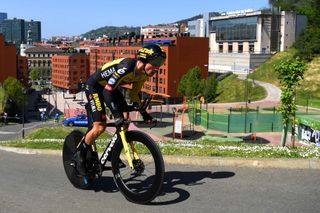 BILBAO SPAIN APRIL 05 Primoz Roglic of Slovenia and Team Jumbo Visma during the 60th ItzuliaVuelta Ciclista Pais Vasco 2021 Stage 1 a 139km individual time trial from Bilbao to Bilbao itzulia ehitzulia ITT on April 05 2021 in Bilbao Spain Photo by David RamosGetty Images