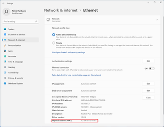 MAC Address in Windows 11