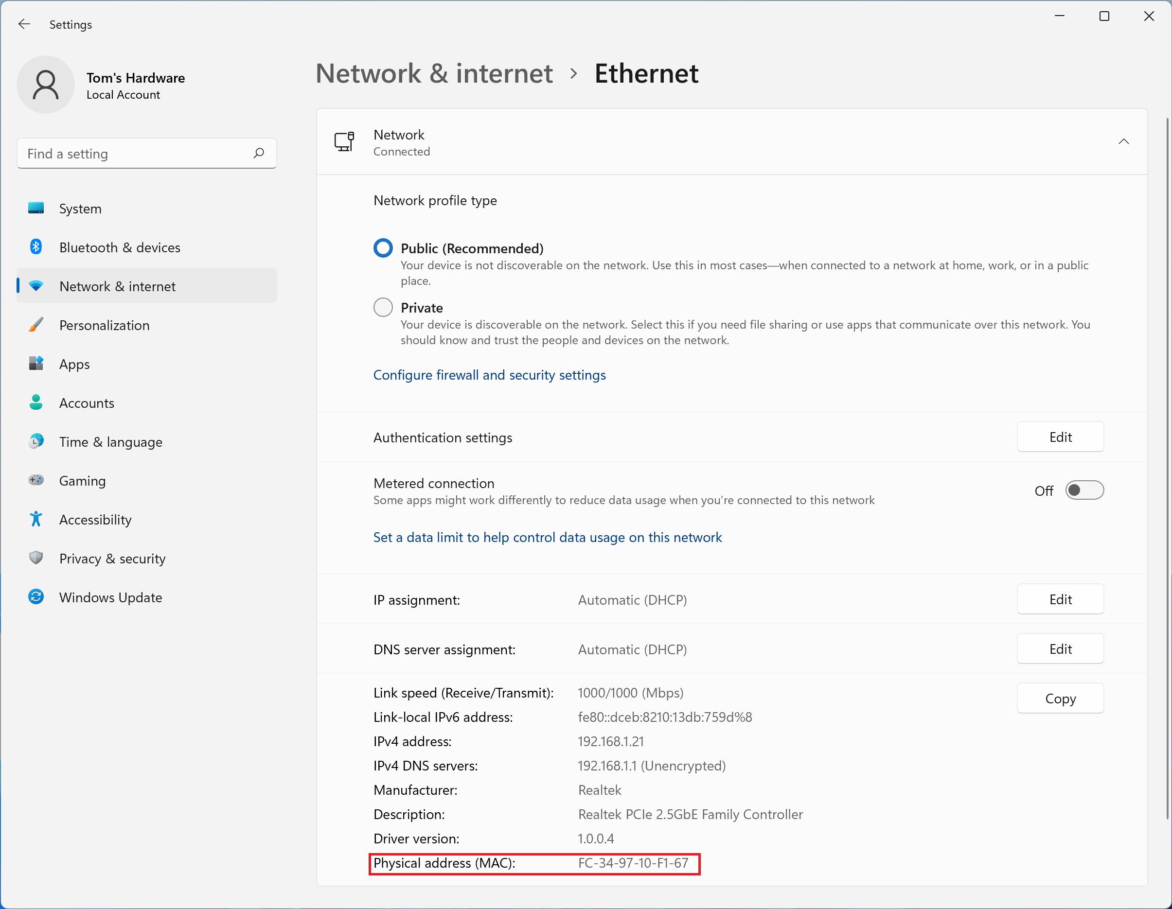 MAC Address in Windows 11