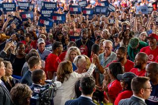 People attend a campaign event for Democratic presidential candidate, U.S. Vice President Kamala Harris and Democratic vice presidential candidate Minnesota Gov. Tim Walz on August 7, 2024 in Detroit, Michigan