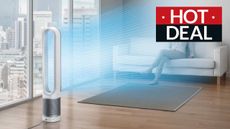 Lifestyle image of the Dyson Pure Cool fan blowing air around a room with a T3 Hot Deal badge in the top right corner