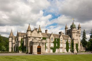 View of the Balmoral Castle, Balmoral Castle is a castle located on the River Dee beneath the Lochnagar Mountain, Scotland