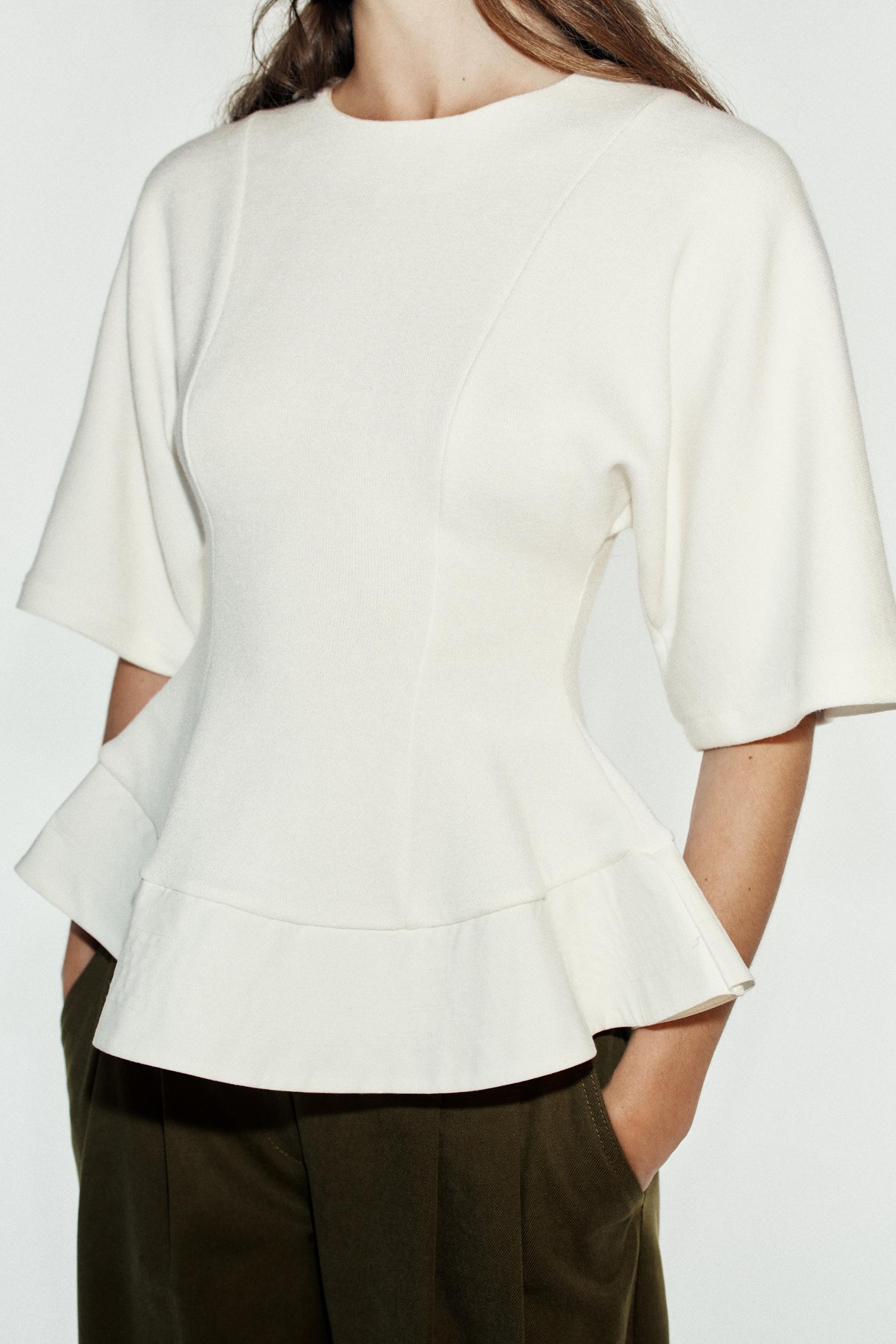 Soft Peplum Top - Oyster-White - S