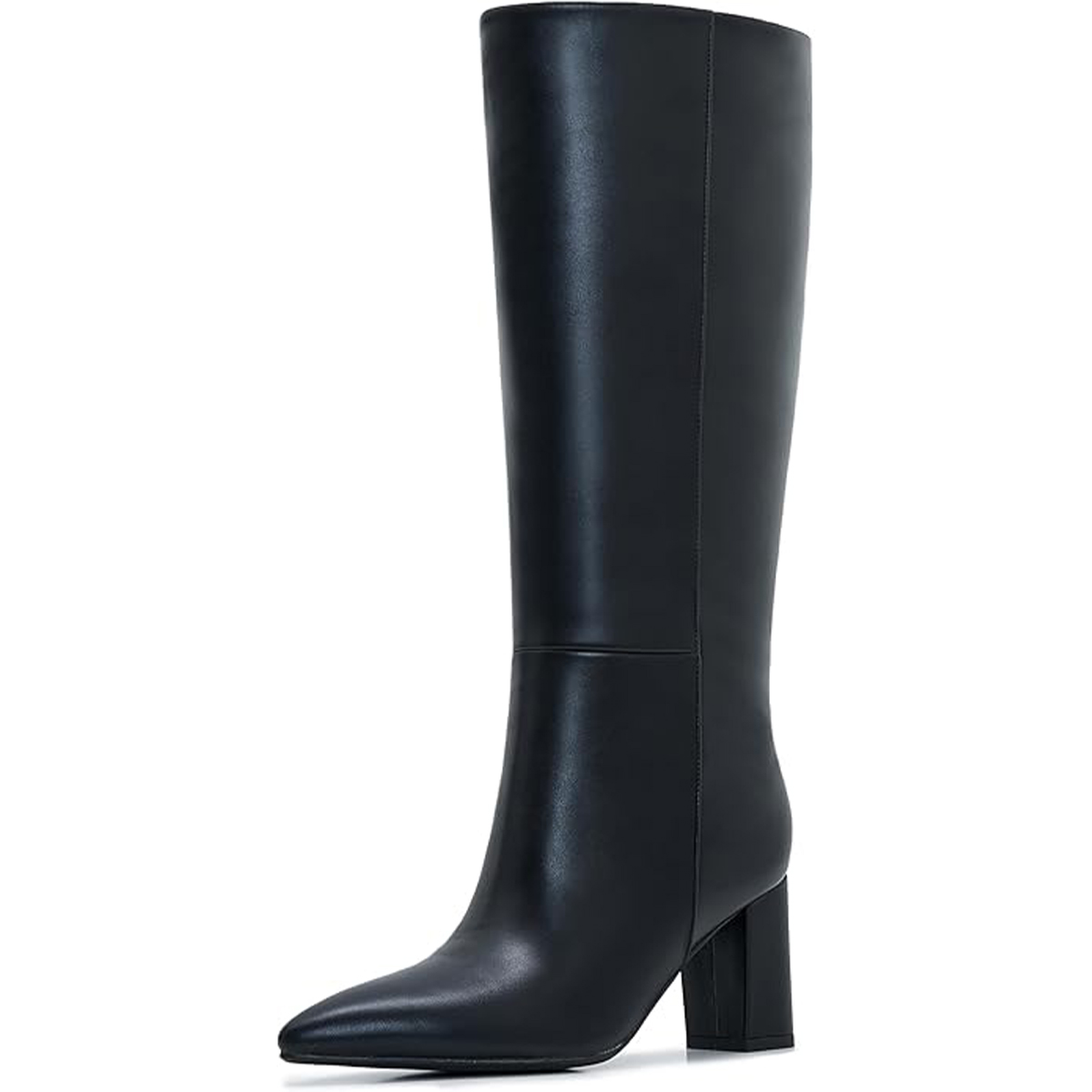 Aizhenzm, Aizhenzm Black Wide Calf Knee High Boots for Women Plus Size Side Zipper Leather Chunky Heel Boots Heeled Pointed Toe Tall Size 8 Wide