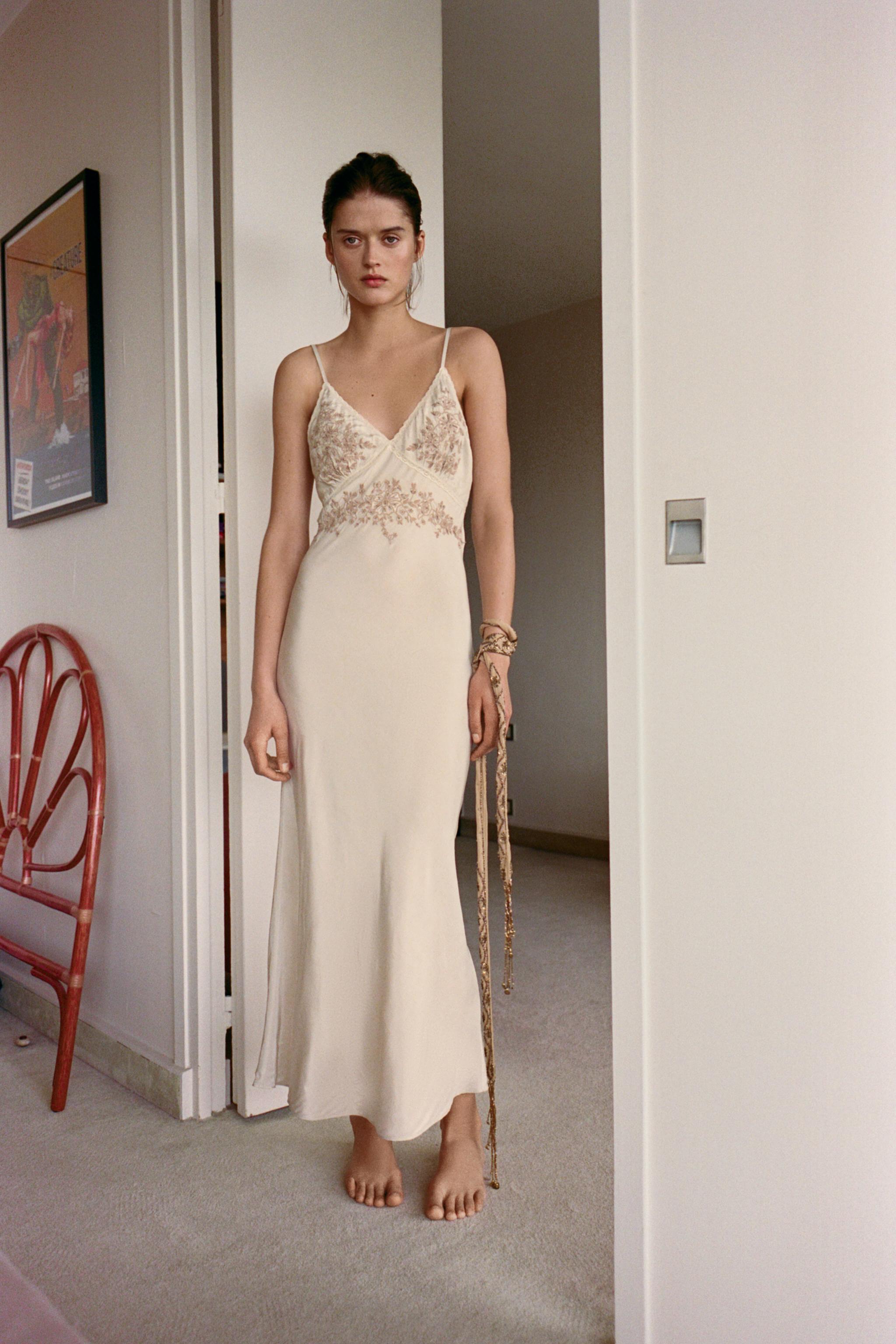 Embroidered Beaded Slip Dress