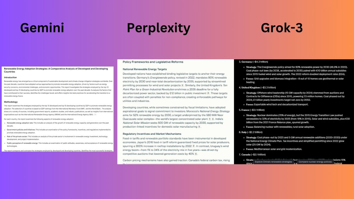 I just tested AI deep research on Grok-3 vs Perplexity vs Gemini — here