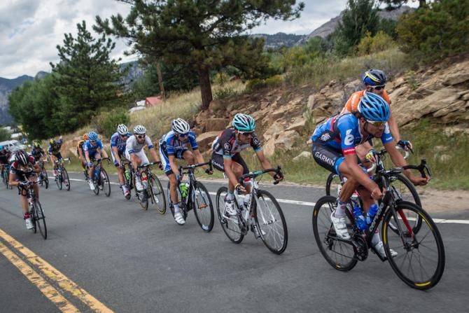 Thomas Dekker (Garmin-Sharp) takes a pull on the front of the breakaway group.