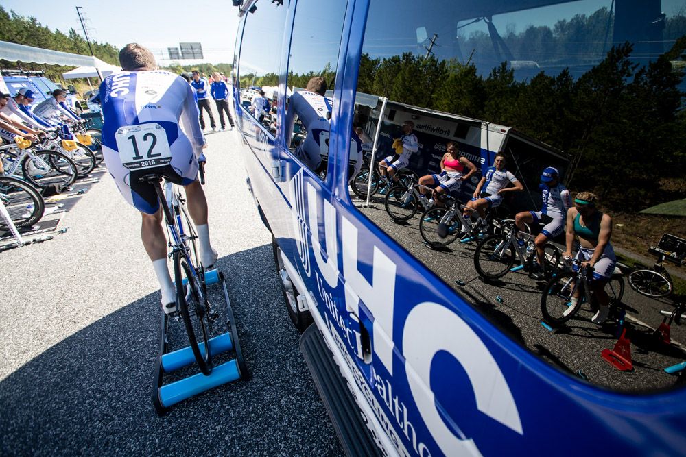 UnitedHealthcare riders cool down after the fast TTT ride.
