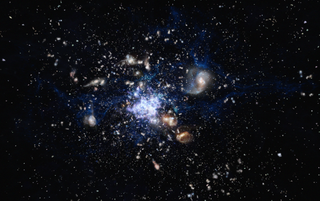 Artist's impression of a galaxy cluster being created early in the universe's history.