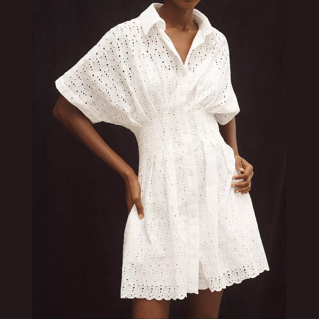 Anthropologie The Tobie Button-Front Pleated Shirt Dress by Exquise