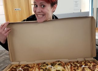 Xbox Researcher and 343 Industries worker @Jessabirdy with a delicious-looking pie.